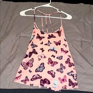 Pink tank top with butterflies